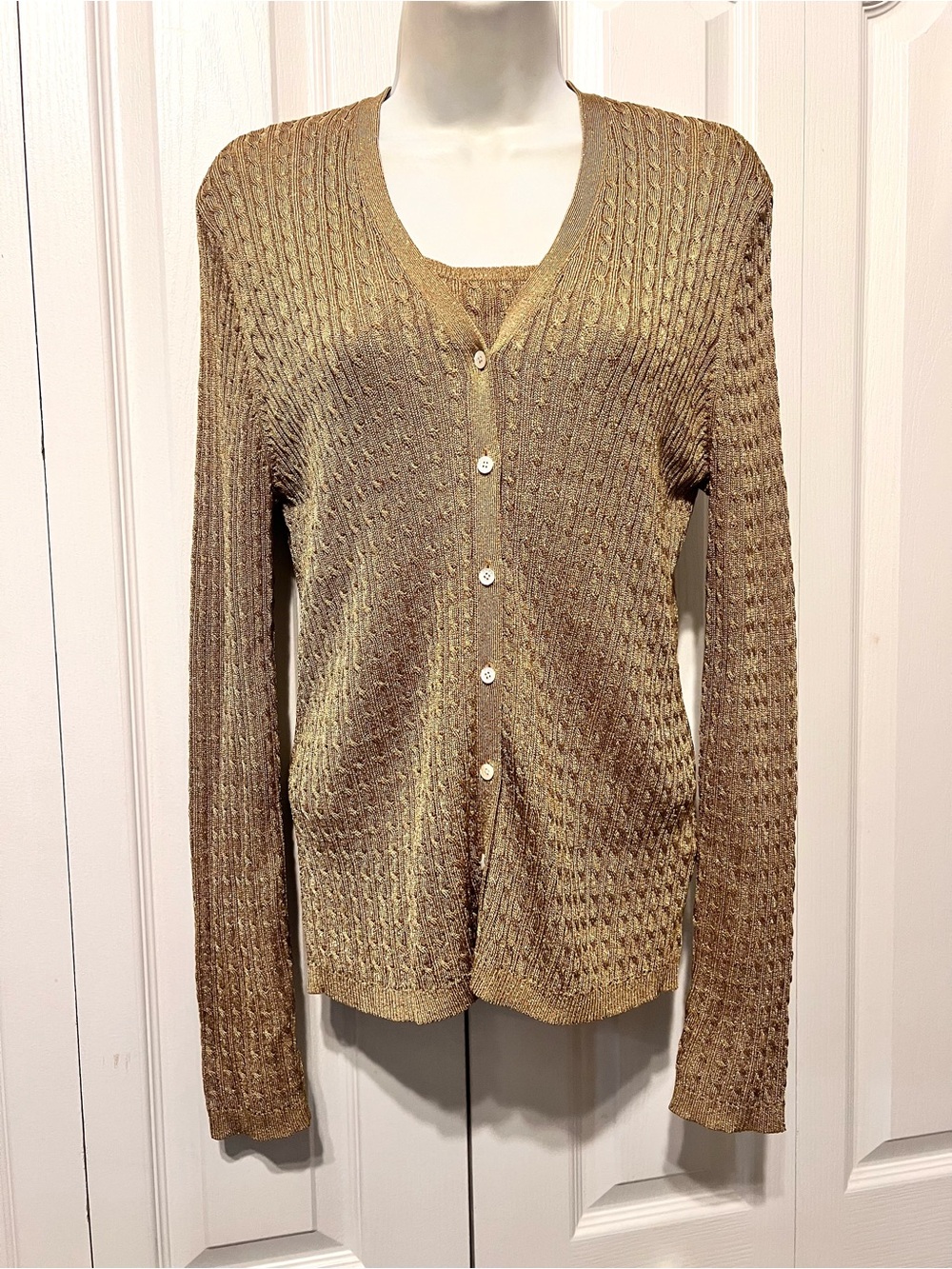 Lauren Ralph Lauren Metallic Gold Cable Knit Cardigan